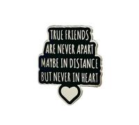 Heart Letter Brooch Lapel Pin for Women Unisex Silver Black Enamel "True Friend Are Never Apart Maybe In Distance But Never In Heart" Badge Backpacks Hats Bags Brooches Pins Accessories Jewelry