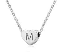 Heart Letter Initial Necklace for Women - Personalized Girls Tiny Initial Alphabet Love Choker Necklace, Silver Letter M Necklace