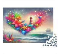Heart Lighthouse 1000 Pieces Jigsaw Puzzle Sparkling Five Stars Impossible Puzzle Interlocking Pieces Recycled Cardboard for Advanced Puzzlers Creativity Gift 52x38cm/1000pcs