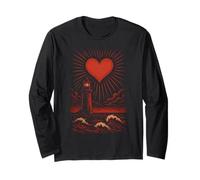 Heart Lighthouse Waves Ocean Sky Design Romantic Art Long Sleeve T-Shirt
