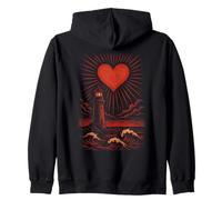 Heart Lighthouse Waves Ocean Sky Design Romantic Art Zip Hoodie