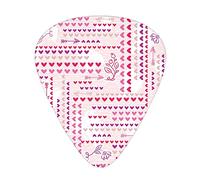 Heart Lines Guitar Picks 12 Pack Universal ABS Guitar Picks,Grunge Cute Little Heart Lines with Flower and Arrow Icons,for Acoustic and Electric Guitar,Pink