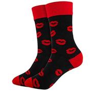 Heart Lips Pattern Color Blocking Cotton Calf Socks For Women And Men Novelty Middle Calf Valentines Day Heart, Red and Black Lips, Small-XX-Large