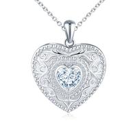 Heart Locket Necklace for Women That Holds Pictures: 925 Silver Crystal Love Photo Pendant Necklaces for Girls-Hypoallergenic Locket Necklace with Picture-Fashion Jewelry Lockets Gifts for Her Silver