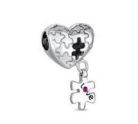 Heart Love Autism Awareness Puzzle Piece Charm Bead For Women Teen .925 Sterling Silver Fits European Bracelet