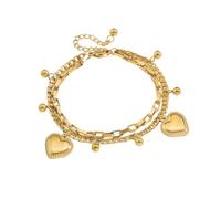 Heart Love Charm Ball Beaded Chain Link Bracelets for Women Dainty Delicate Stainless Steel Gold Plated Layered Chains Adjustable Fashion Trendy Jewelry for Her Bff 7.5"