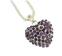 Heart Love Necklace Purple Crystal Diamante Trendy Dangle Pendant Silver Chain Costume Dress Jewellery Birthday Gift for Her Women Girls Ladies Lovers