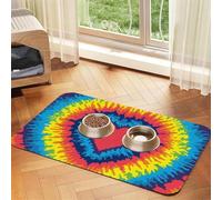 Heart Love Rainbow Tie Dye,Waterproof Pet Feeding Mat,PU Leather Placemats for Cat Dog Water Bowl,Food Mats,40x60cm