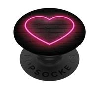 Heart Love Retro Club Lights Hot Pink Black Brick Wall PopSockets Adhesive PopGrip
