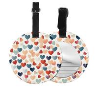 Heart Love Round Luggage Tag 4PCS Romantic PU Leather Travel Bag Tag ID Labels Name Card Holder wtih Buckle for Luggage Suitcase Backpacks