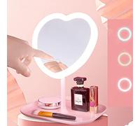 Heart Mirror Lighted Makeup Mirror with Lights Heart Shape LED Makeup Mirror Cosmetic Mirror with Light Makeup Mirror for Women Teens Light Up Vanity Makeup Mirror Compact Travel,Pink
