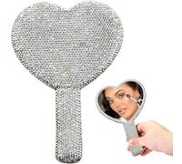 Heart Mirror, Sparkling Rhinestone Heart Shaped Mirror, HD Portable Handheld Looking Glass with Handle for Women Girls Makeup Travel Shaped