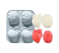 Heart Mold - 3D Organ Shapes Molma | Human Heart Silicone Mold | 4 Cavity 3D Brain Heart Molds For Epoxy Resin | Halloween Party Supplies