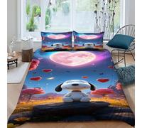 Heart Moon Snoopy Bedding Set 3D Digital Printing Animal Theme Duvet Cover Set Chic Breathable Quilt Cover for Boys & Girls with Pillow King（220x240cm）