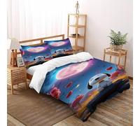 Heart Moon Snoopy Bedding Set 3D Digital Printing Animal Theme Duvet Cover Set Microfiber Quilt Cover Universal for All Seasons with Pillow Super King（260x220cm）