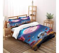 Heart Moon Snoopy Bedding Set 3D Digital Printing Animal Theme Duvet Cover Set Pillowcase Microfiber Quilt Cover Suitable for Family,couple,children Double（200x200cm）