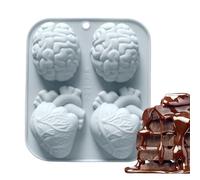 Heart Moulds - Silicone Heart Mold | Resin Moulds Hearts | 4-Cavity Handmade 3D Brain Molds | Halloween Party Supplies, Non Stick Craft-Making Tool for Soap Clay Jelly Chocolate Muffin Pudding