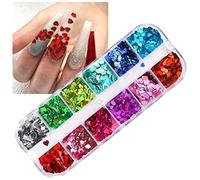 Heart Nail Art Glitter Sequins, 3D Laser Love Heart Nail Decals Sticker Holographic Nail Sparkle Glitter for Manicure Make Up DIY Decals Decoration