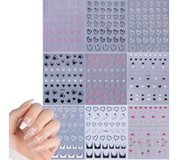 Heart Nail Art Stickers, 9 Sheets, French Tip and Minimalist Line Decals | Pink, Black, White And Red Motifs, Gold-Toned And Glitter-Style Details, For Home Manicures And Special Occasions