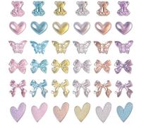 Heart Nail Charms,300PCS Mixed Bear Butterfly Bowknot Bow Nail Gem,Pearlescent Color Resin Nail Art Decorations Accessories for Women Girls DIY Nail Design