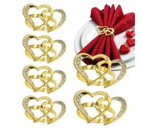 Heart Napkin Rings 6 Plays Elegant Table Decor, Love-Themed Place-Setting Enhancer, Hollow Out Napkin Ring with Rhinestones, Glamorous Dining Accessories for Wedding Dinner Party, 1.42 x 2.17 inches