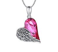 Heart Necklace for Women Sterling Silver Angel Wings Pendant Necklace Love Heart Crystal Necklace Jewellery Gifts for Mom Girlfriend