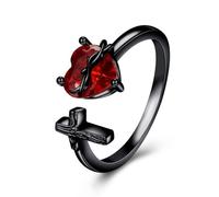Heart of Jesus Ring for Women 925 Sterling Silver Cross Rings God's Love Jewelry Amulet Gifts for Teens Girls (7, black)