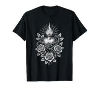 Heart of Jesus Sacred Flaming Gothic Roses Chicano Mexican Value Graphic T-Shirt