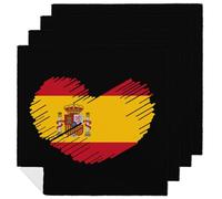 Heart of Spain Flag Printed Cloth Napkins Washable Reusable Table Decorative Napkin for Parties Weddings 4 PCS