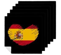 Heart of Spain Flag Printed Cloth Napkins Washable Reusable Table Decorative Napkin for Parties Weddings 6 PCS