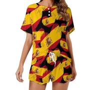Heart of Spain Flag Printed Pajama Set for Women Soft Cute Short Sleeve Summer Sleepwear 2 Piece M