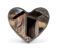 Heart Old Ancient Outhouse Printed Brooch Badge for Backpacks Or Lapels