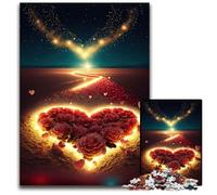 Heart on The Beach 1000Pc Adults Jigsaw Puzzle Wooden Jigsaw Puzzles for Adults Interactive Family Game, Brain Challenge, Educational Toy 50x75CM/19.68x29.52inch