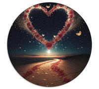 Heart on The Beach Puzzles 1000 Pieces for Adults 1000 Pieces Round Puzzles for Adults Ideal for Lover, Perfect Christmas, New Year, Valentine's Gift (67.5x67.5cm)