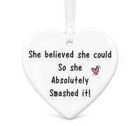 Heart Ornament She Believed She Could And Absolutely Smashed It White | Encouragement Gift for Exam Success, Graduation or New Job, Motivational Keepsake, Christmas Tree Home Display, Ready to Hang