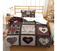 Heart Patchwork Design-Vintage Quilt Style Duvet Cover 2 PCS Hotel Quality Quilt Cover Bedding Set Bed Covers with Pillowcases with Zipper Closure Ultra Soft Hypoallergenic Microfiber Single（135x200cm
