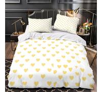 Heart pattern 3D Print Quilt Cover 3pc Premium Microfibre Stain-Resistant Easy Minimalist yellow design Duvet Cover 2 Pillowcases Zip Closure Bed Ensemble Couple Bedroom Super king（260x220cm）