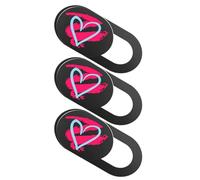 Heart Pattern Camera Privacy Cover 3pcs Black Abs Adhesive