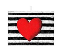 Heart Pattern Dish Drying Mats for Kitchen Counter, Bold Heart Absorbent Dish Drainer Rack Mat, Modern Striped Drying Pad for Kitchen Counter Home Decor 18x24 Inch