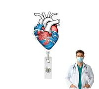 Heart Pattern Nurse Holder, Retractable Badge Heart Clip, Vertical ID Shield with Steel Spring, Heavy Duty Student Reel, Swivel Alligator Attachment, Long Extension Cord for Office