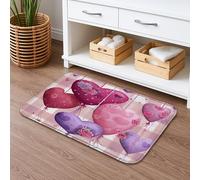 Heart Pattern Quick Dry Bath Mat, Peach Violet Floral Absorbent Non Slip Shower Mat, Valentine's Day Flannel Washable Bath Rugs for Bathroom 16x24 Inch