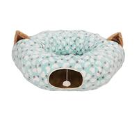 Heart Pattern Round Mat Three Way Foldable Tube Cat Tunnel Bed, Cat Donut Tunnel with Interactive Play Ball for Kittens Felines Indoor Playing Resting Blue