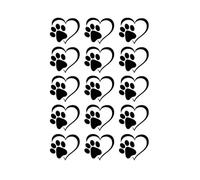 Heart Paw Print 15 pcs 1 Inch Black Fused Glass Decals