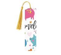 Heart Peach Color Pig Unique Double-Sided Artwork Printed Wooden Bookmarks, Artistic Book Accessories Birthday Presents for Men Women Presents for Book Lovers