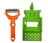Heart peeler, vegetable peeler with julienne cutter, slicer plate/green and leftover holder with finger guard/in red