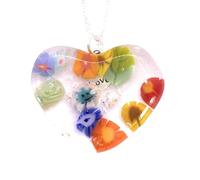 Heart Pendant, Millefiori Murrine Flower Pendant, Handmade Dichroic Glass Heart Necklace, Flower Necklace (CGP43)