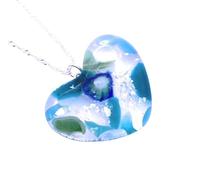 Heart Pendant, Millefiori Murrine Flower Pendant, Handmade Dichroic Glass Heart Necklace, Flower Necklace (CGP42)