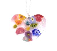 Heart Pendant, Millefiori Murrine Flower Pendant, Handmade Dichroic Glass Heart Necklace, Flower Necklace (CGP44)