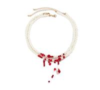 Heart Pendant Necklace for Women Charm Necklace Gothic Bloody Pearl Necklace Jewelry Multilayer Red Blood Tassel Chains Dripping Pearls Creative Accessories A Necklaces for Women Womens Long Necklaces