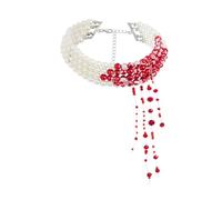 Heart Pendant Necklace for Women Charm Necklace Gothic Bloody Pearl Necklace Jewelry Multilayer Red Blood Tassel Chains Dripping Pearls Creative Accessories A Necklaces for Women Womens Long Necklaces